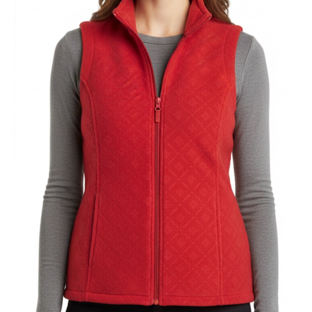 LAURA SCOTT Sleeveless Textured Fleece Vest, Women’s M, Red